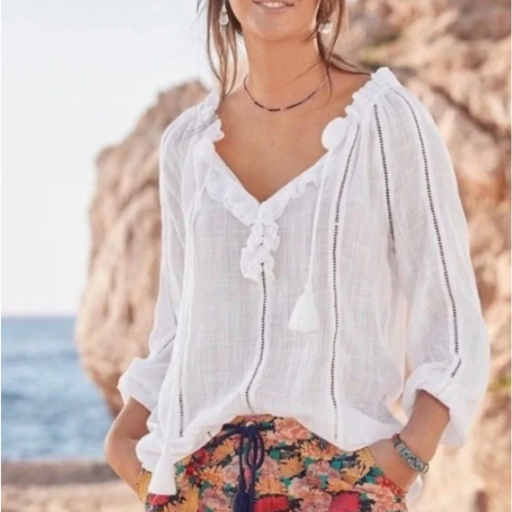 Sundance SZ XS Artist's Gauzy Peasant Blouse White
